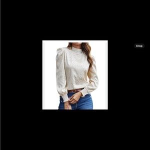 Jealous Tomato Cream Leopard Jacquard Puff-Sleeve Blouse